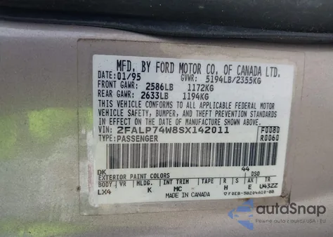 1995 Ford Crown Victoria Lx from USA, damaged, VIN 2FALP74W8SX142011